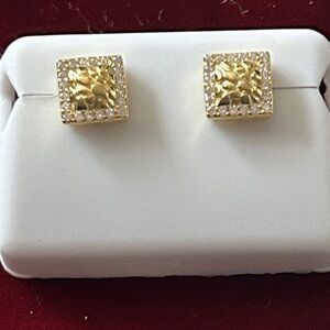 Luxury Moissanite Diamond nugget Gold screwback Stud‎ Earrings UNISEX